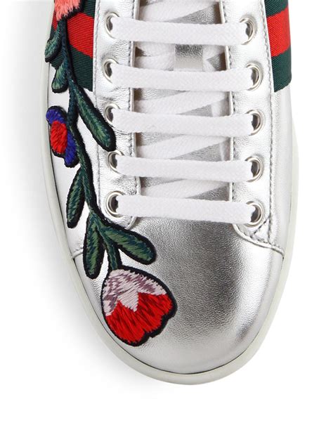 gucci 2017 new ace floral embroidered sneaker gold|Gucci ace embroidered sneakers.